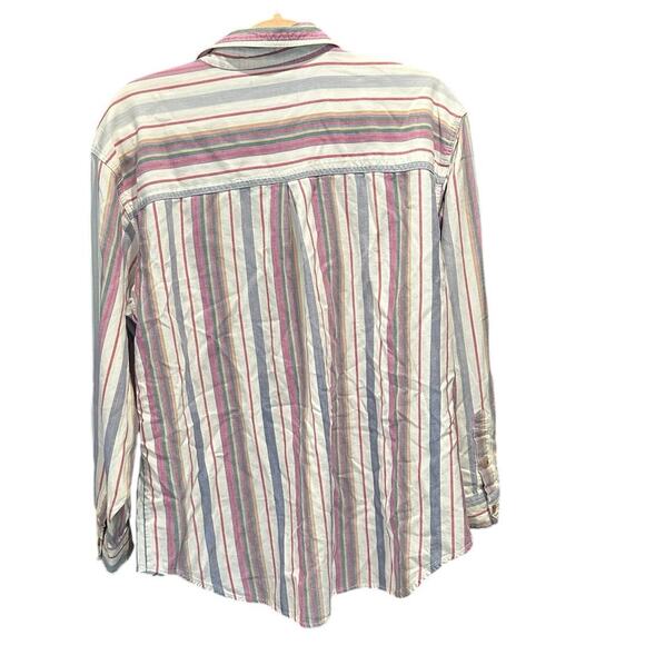Vintage Classic Multicolored Pastel Stripe Coastal Preppy Button Down Top - Picture 4 of 11